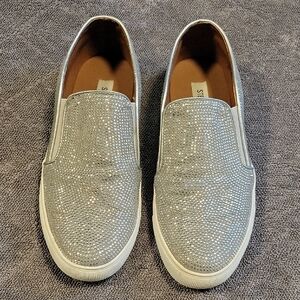 STEVE MADDEN Amplify Silver Bling Slip-On Sneakers